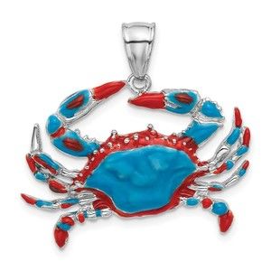 Million Charms 925 Sterling Silver Enameled Blue Crab Necklace Charm Pendant